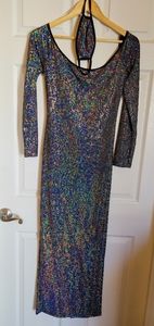 Beautiful, multi colored maxi dress with matching mask
